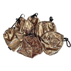 Sequined Makeup Bag Rose Gold Drawstring Pouch Limited Edition Lot of 6 Girls